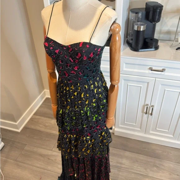 Alice + Olivia Pink and Red Embellished Tiered Maxi Dress - Picture 11 of 12